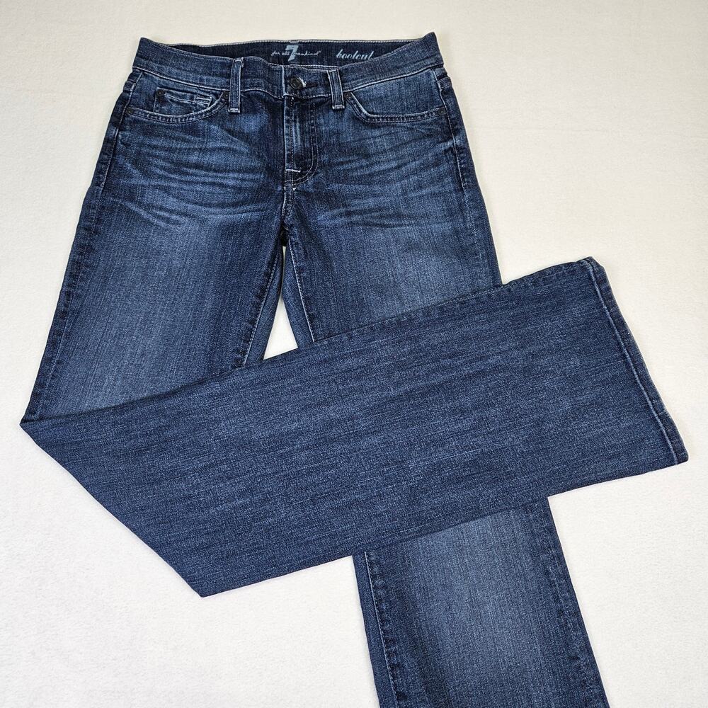 7 For All Mankind Bootcut Jeans Women Low Rise Stretch Denim Blue Western 27 - Picture 2 of 16